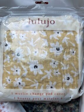 lululjo White Floral on Yellow Muslin Change Pad Cover